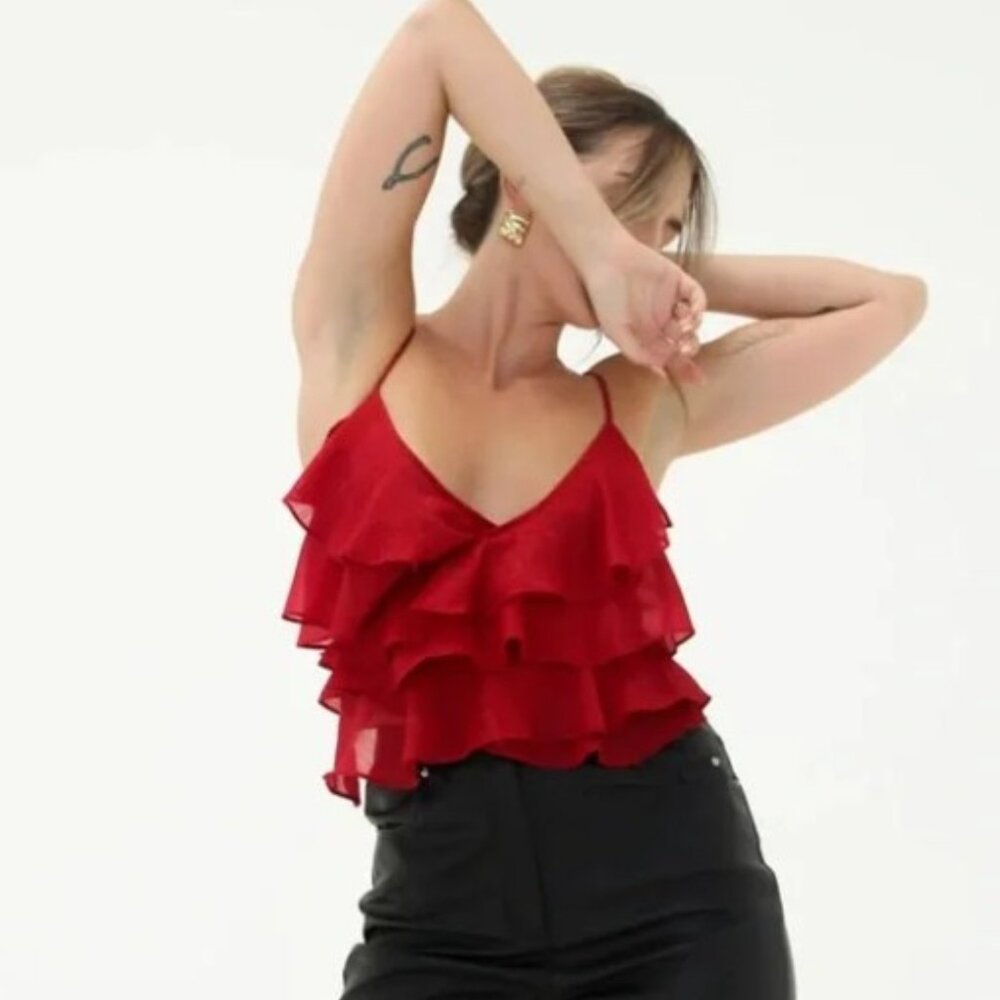 Rumored Women's‎ Red Sparkle Ruffle Tango Tank Size S